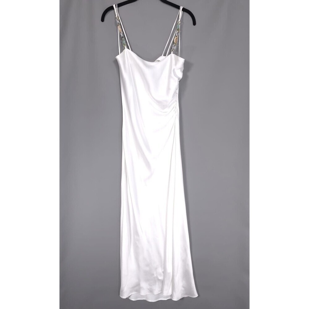 ZARA Women’s Dress LARGE Multicolor Chain Strap Satin White Midi Maxi 7756/362